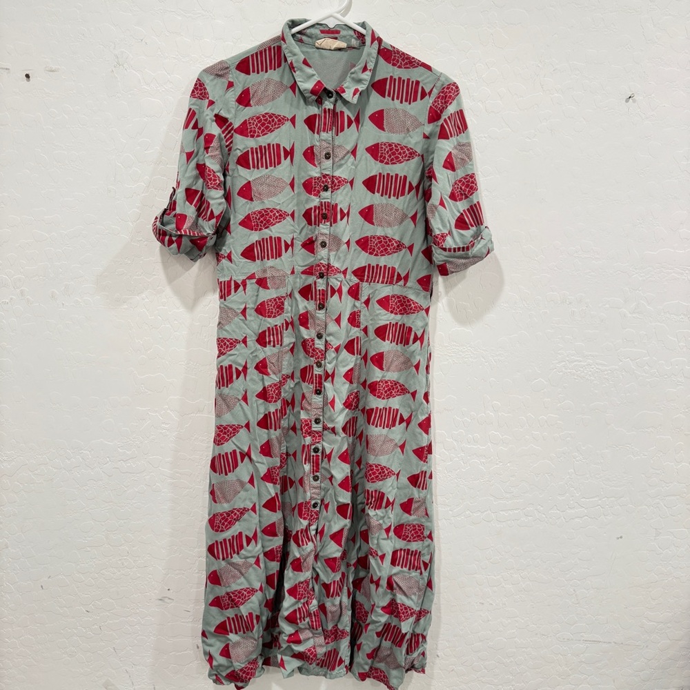 Bombay Paisley Midi Dress Women’s Medium Stylized Fish Button Front